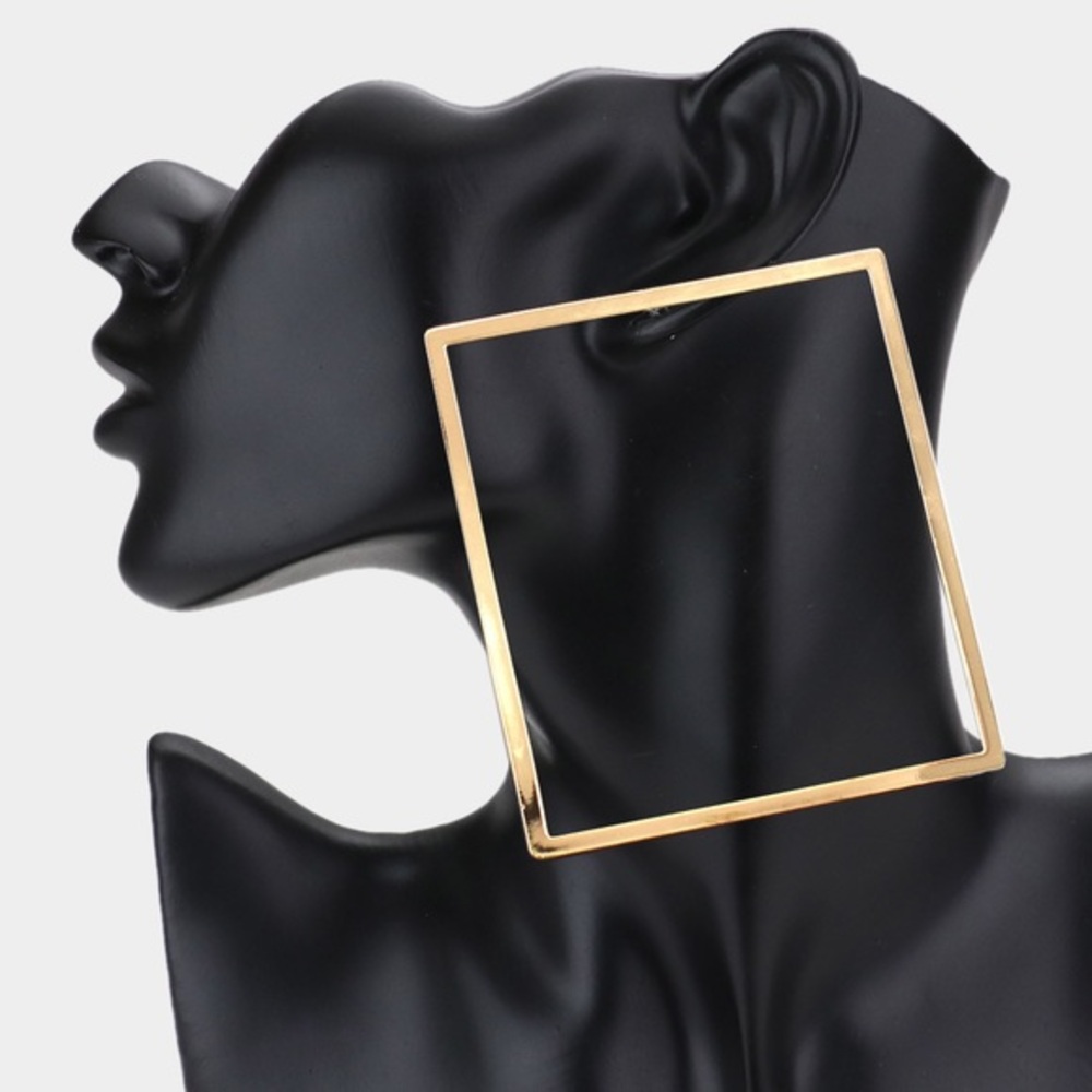 Oversized gold fashion open square earrings 90s style